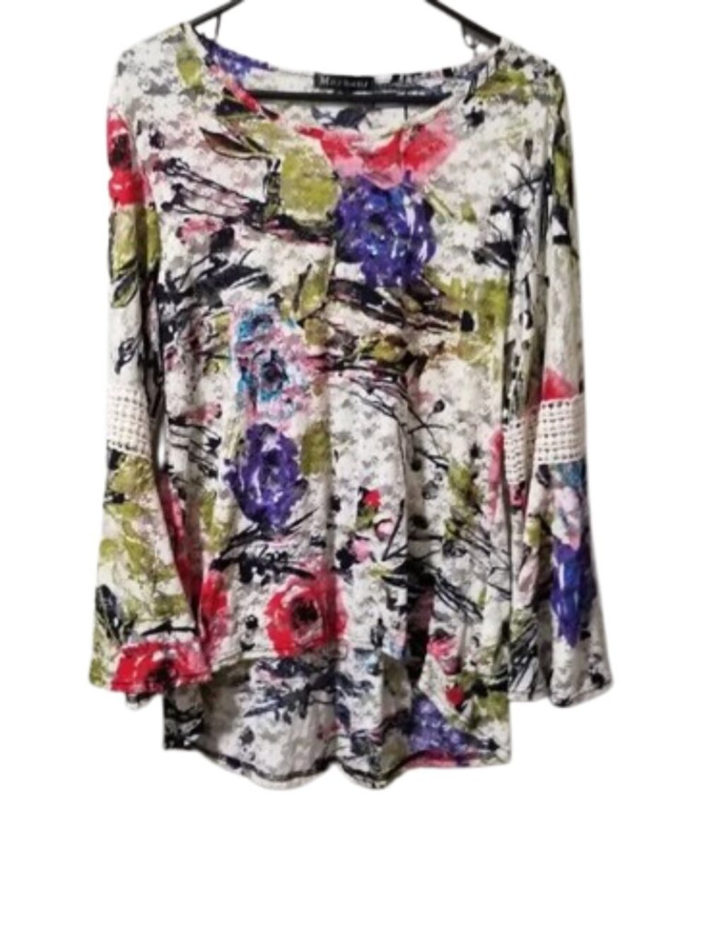 Mechant Peasant Blouse Floral Embroidered Bell Sleeves Women's